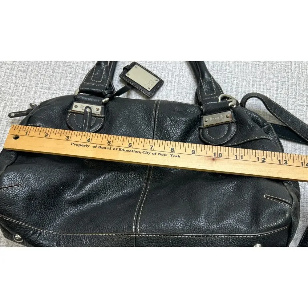 Y2K Tignanello Shoulder Bag Black Pebbled Leather Double Handle Crossbody Strap